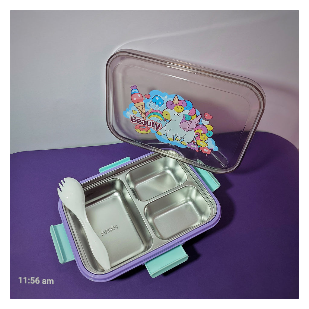 🦄Unicorn Stainless Steel 3-Compartment Lunch Box (900ml)