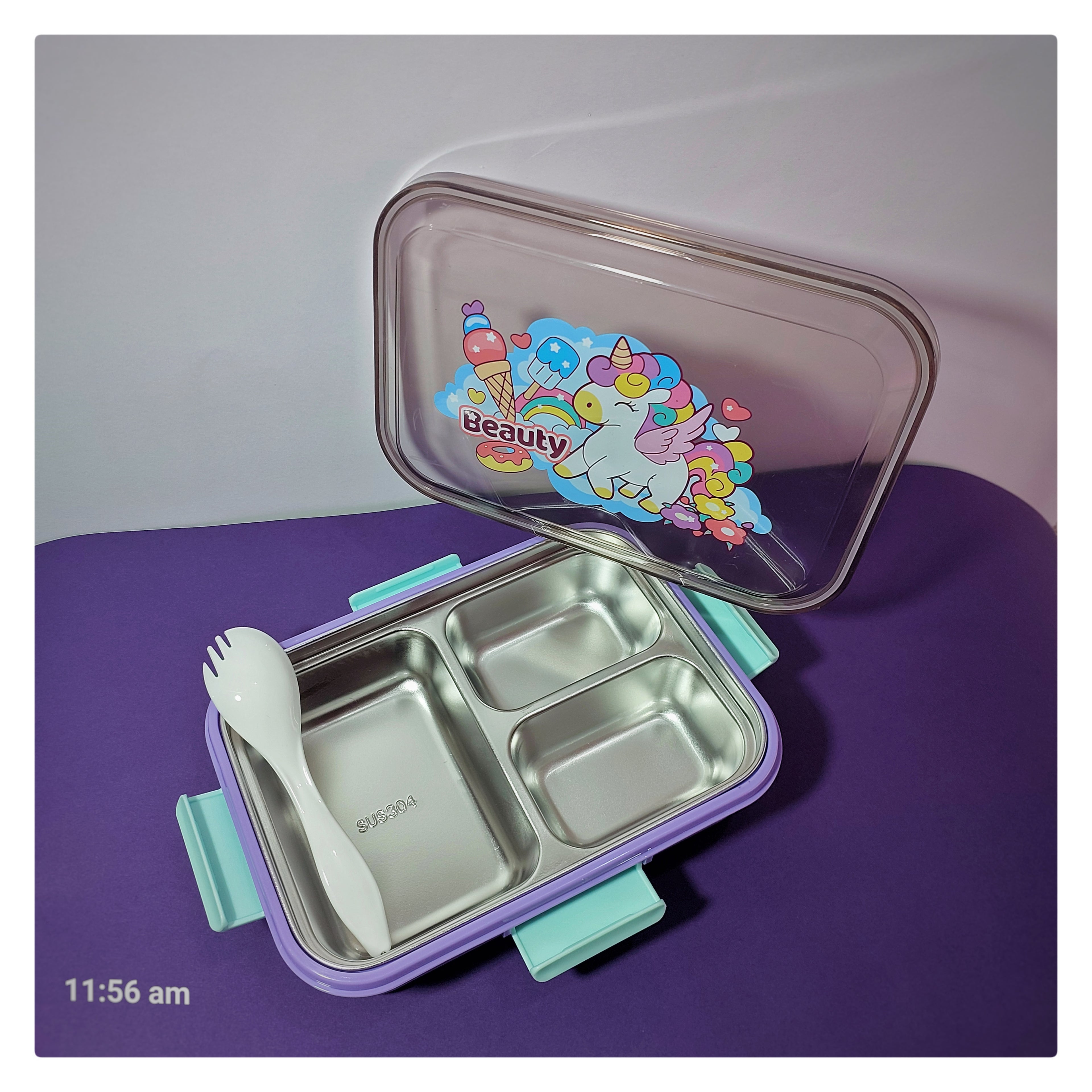 🦄Unicorn Stainless Steel 3-Compartment Lunch Box (900ml)