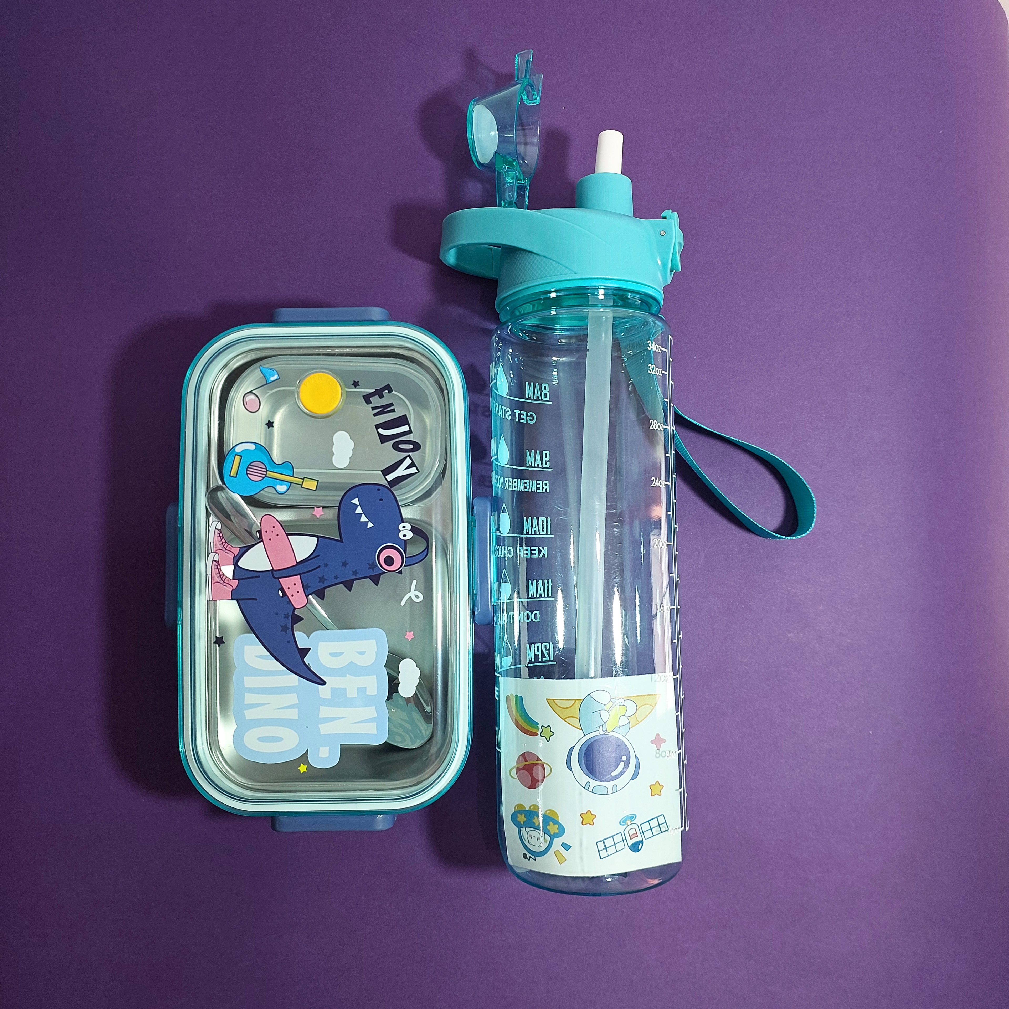 🐱‍🐉🍶 Ben Dino Stainless Steel Lunch Box Combo (2-Compartment + Bottle) – Perfect for Kids!