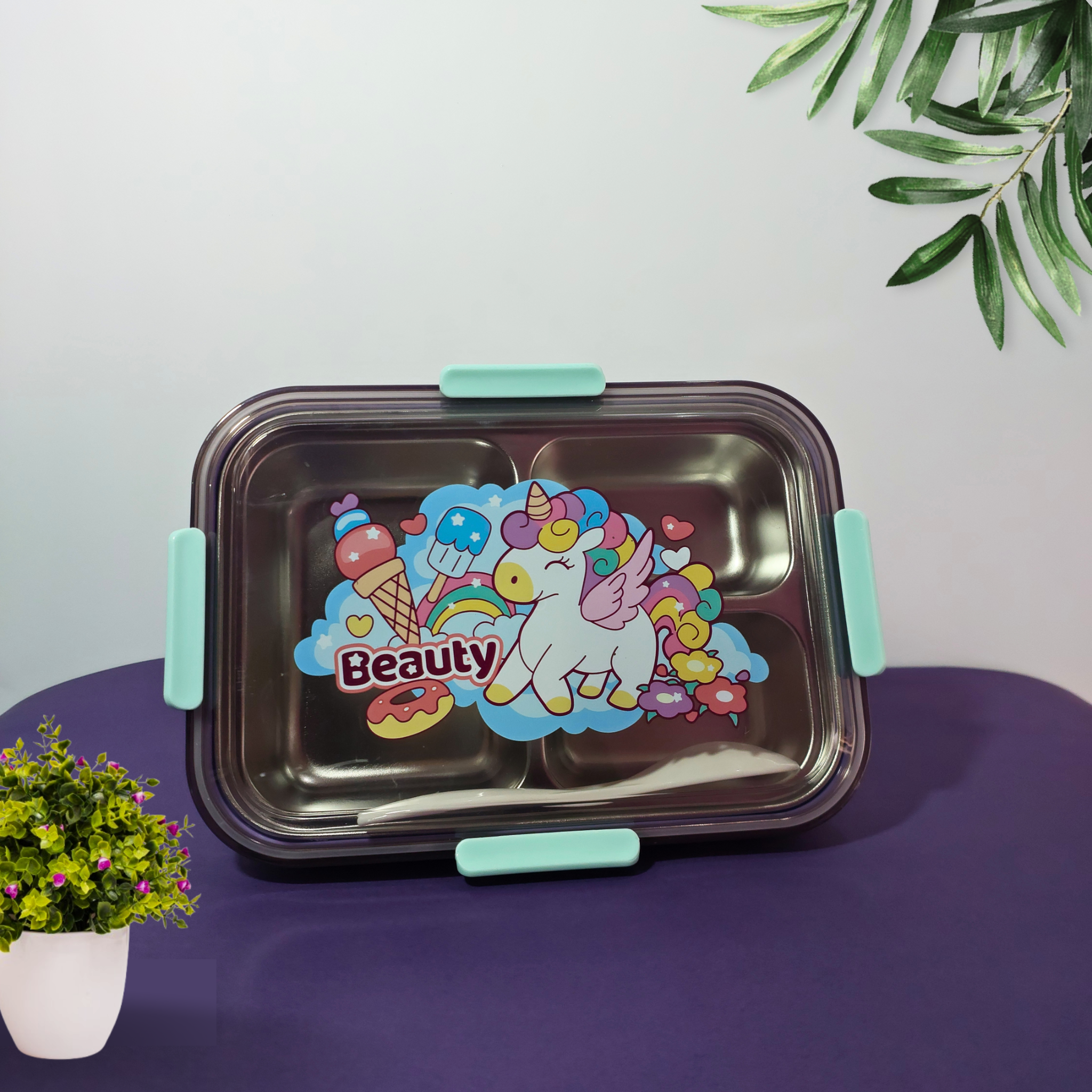 🦄Unicorn Stainless Steel 3-Compartment Lunch Box (900ml)