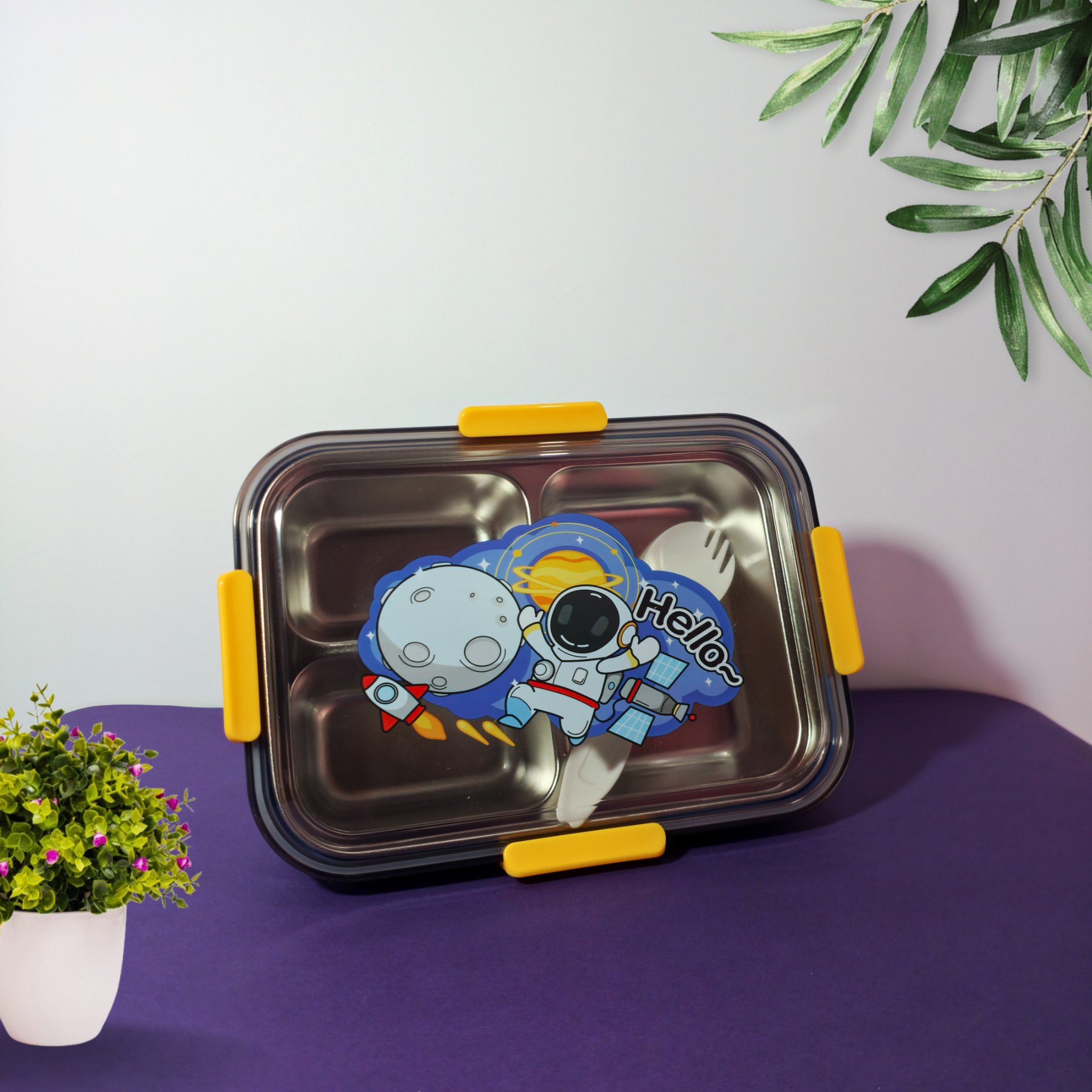 🚀 Astronaut Stainless Steel 3-Compartment Kids Lunch Box