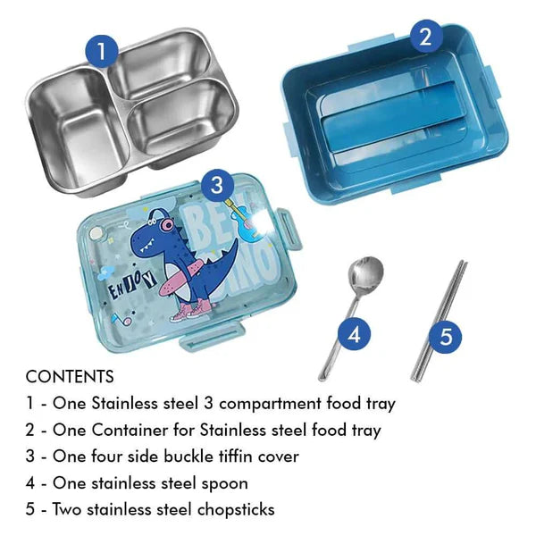 🚀 Astronaut Stainless Steel 3-Compartment Kids Lunch Box
