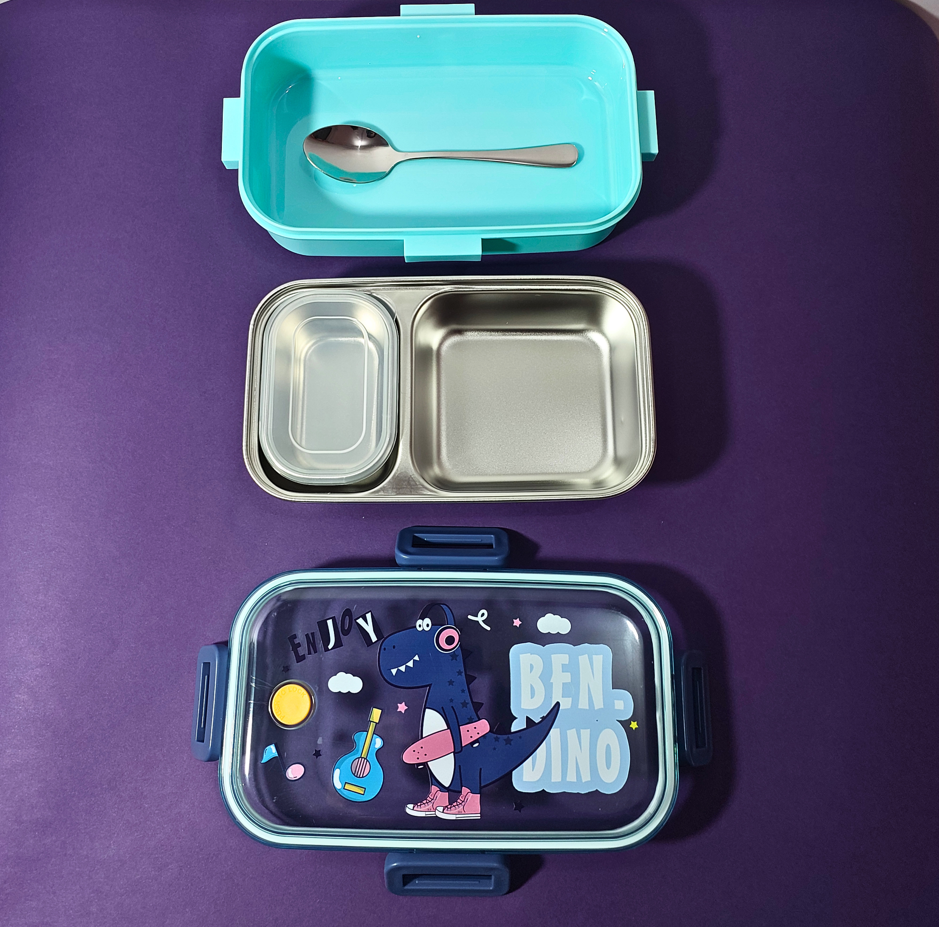 🐱‍🐉Dino Stainless Steel Insulated 2 compartment Lunch box