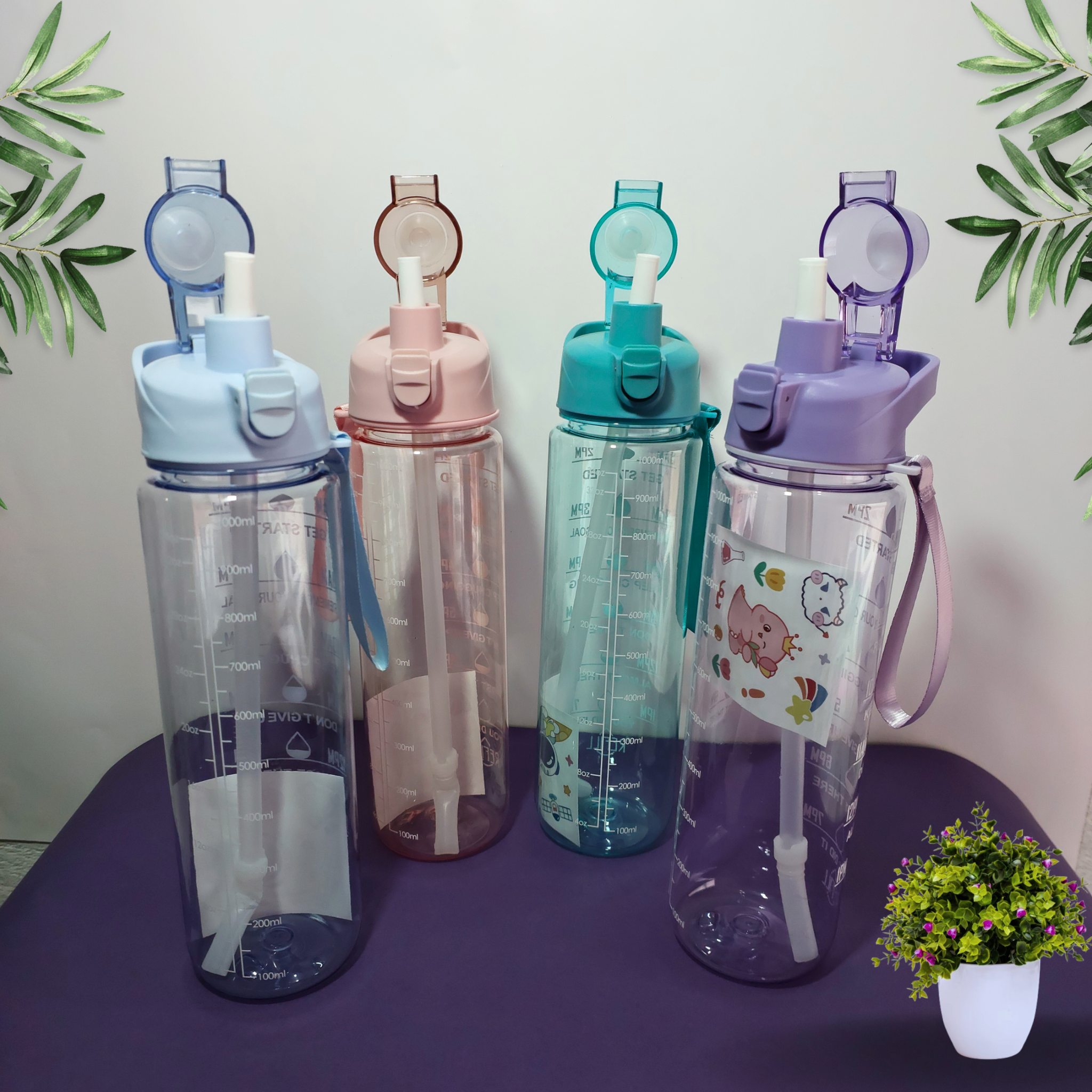 💧Teal color - 1001ml Transparent Motivational Water Bottle (BPA-Free)