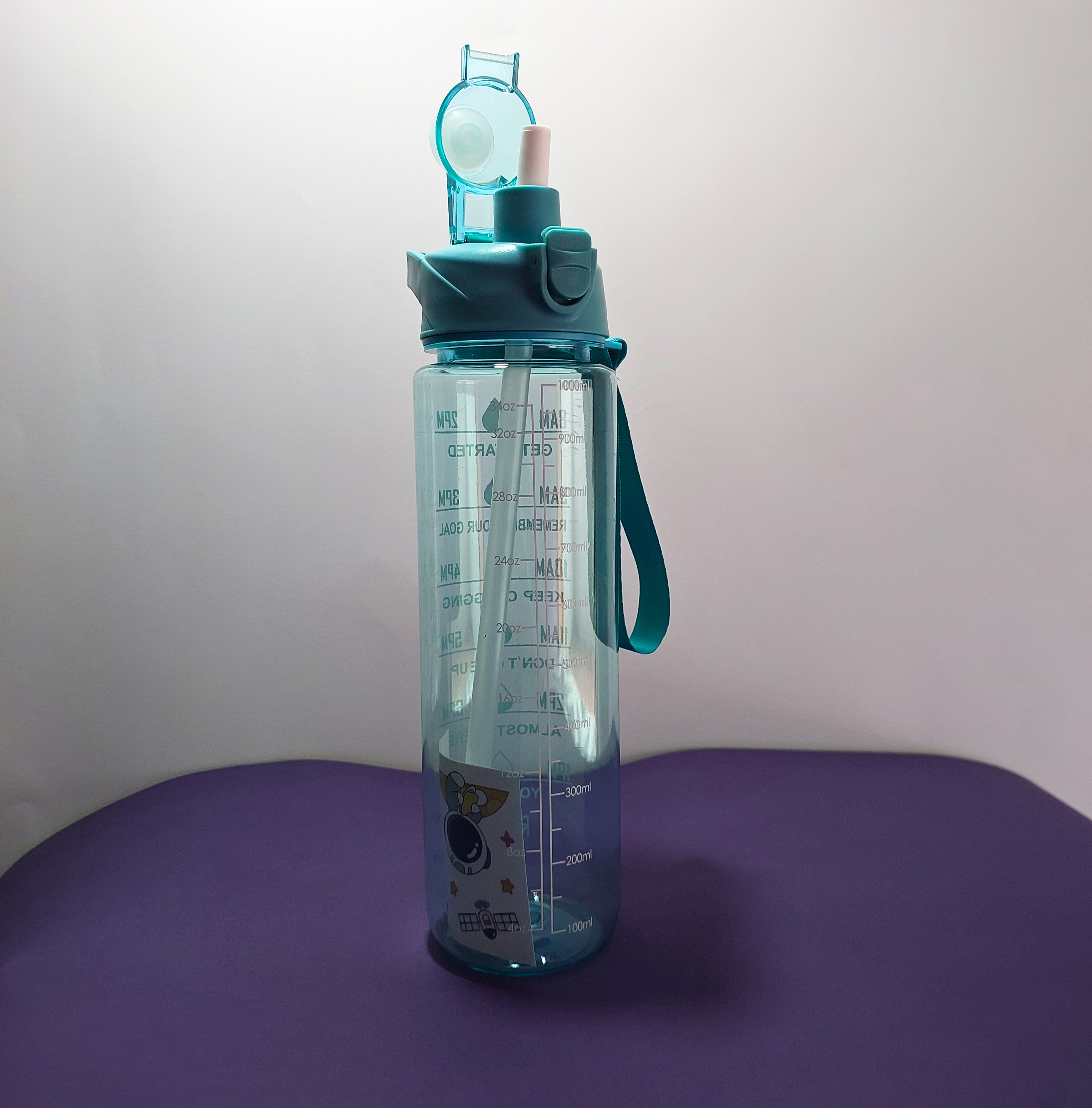 💧Teal color - 1001ml Transparent Motivational Water Bottle (BPA-Free)